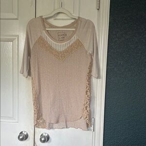 We The Free Beige Lace Accent Blouse